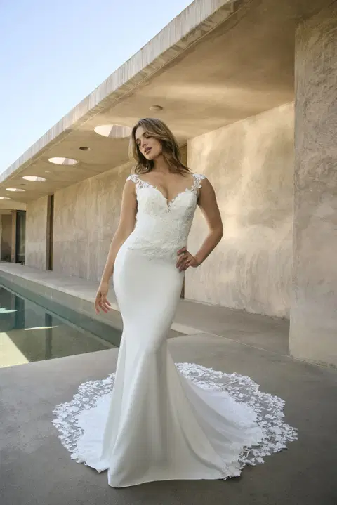 Style BL497 wedding dress by Beloved by Casablanca, fit & flare, lace