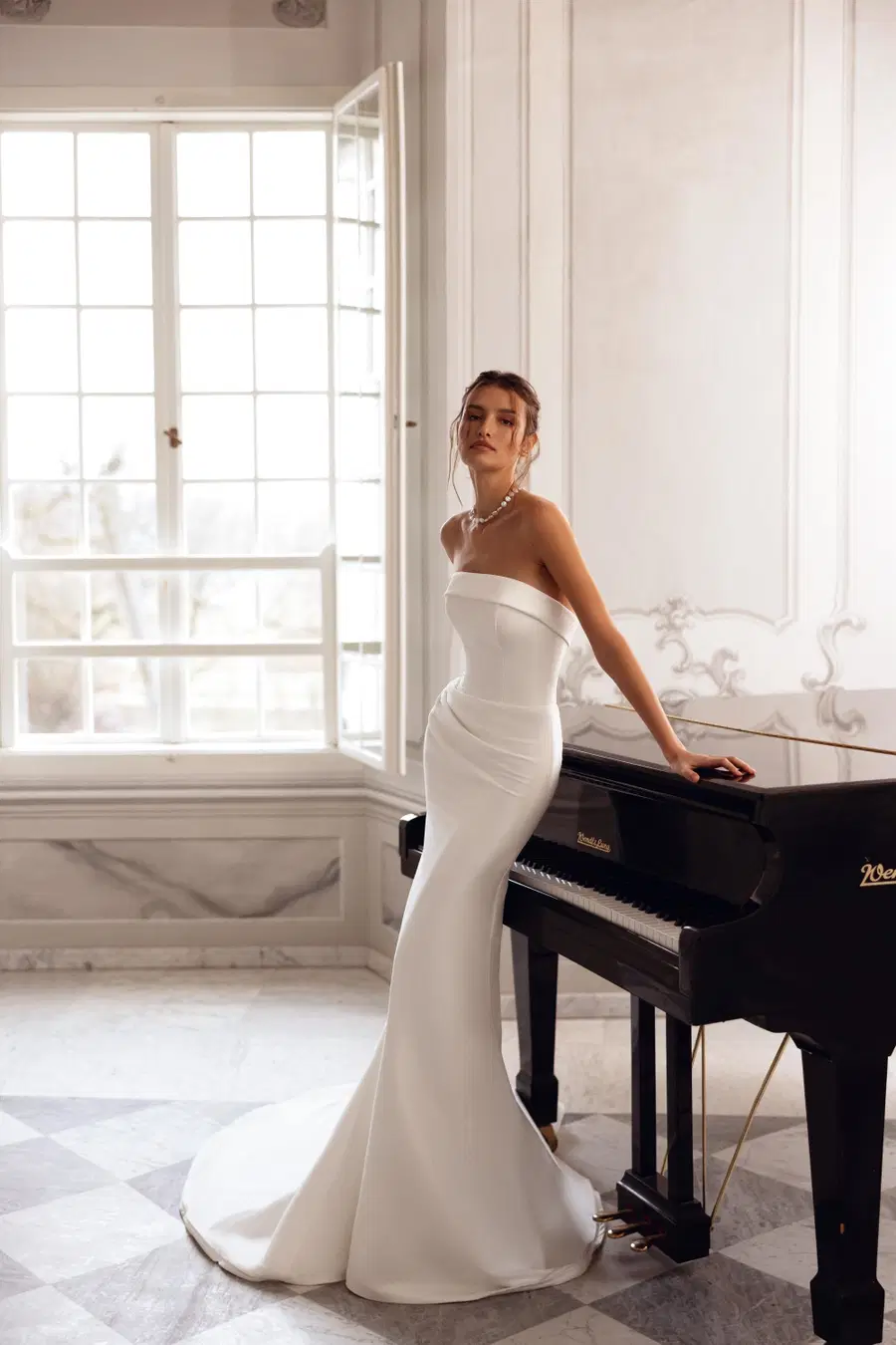 Verity by Tina Valerdi: Mermaid silhouette, straight neckline, sleeveless, mikado