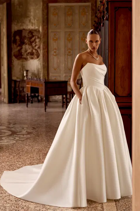 Kelsey wedding dress by Justin Alexander, ball gown, mikado