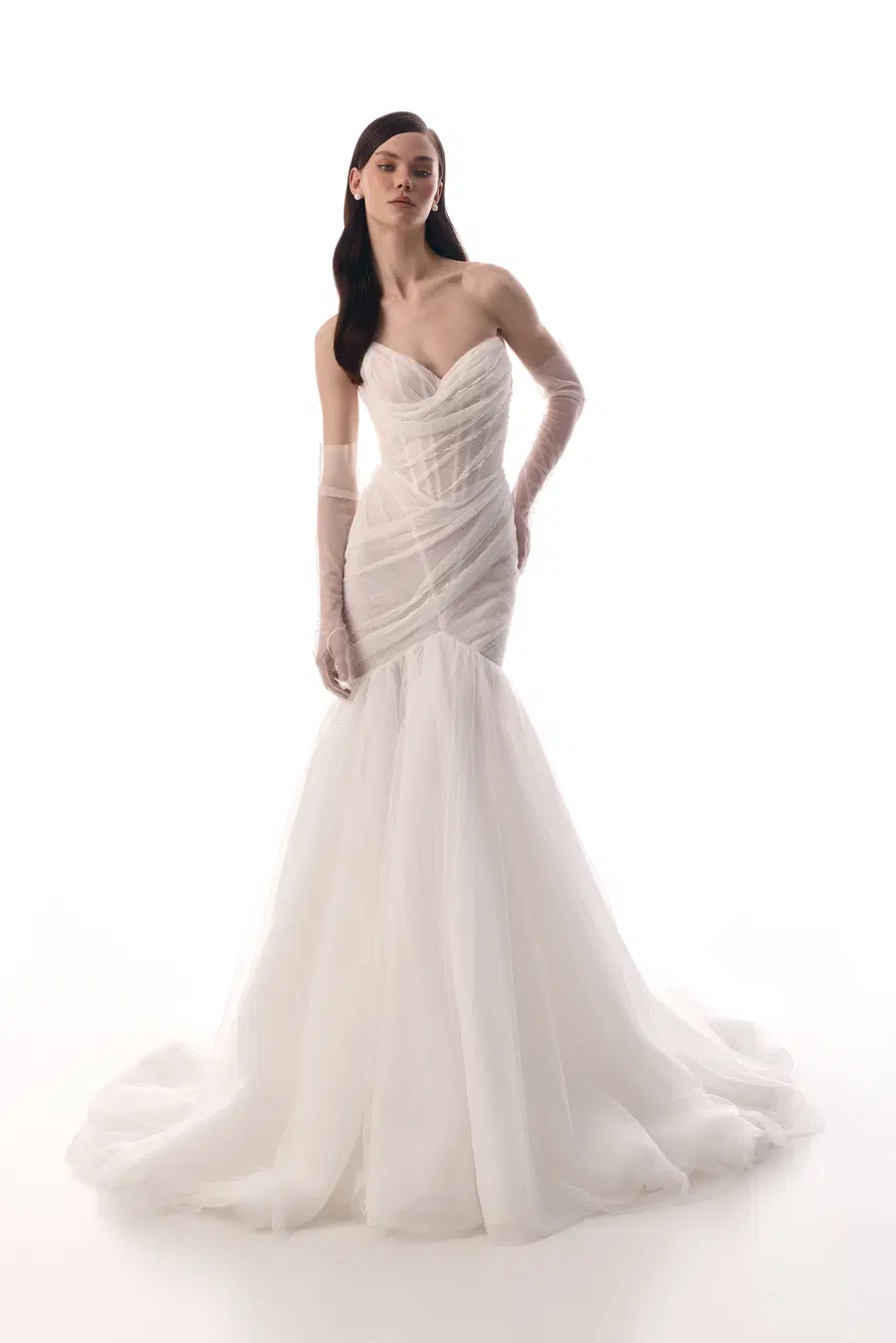Mira by Innocentia: Mermaid silhouette, sweetheart neckline, separate sleeves, tulle