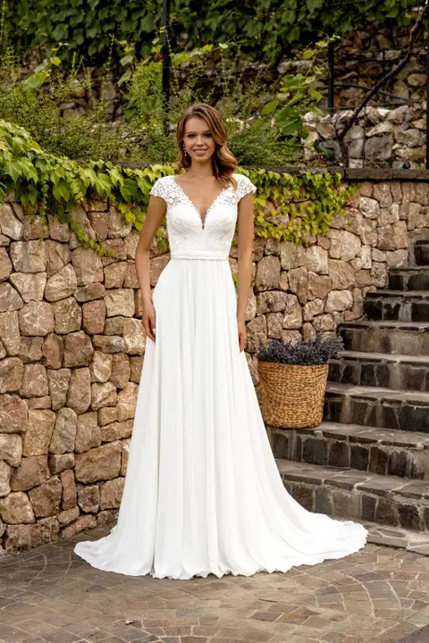 Style 1074+8011 wedding dress by Angela Bianca, lace, V-neck
