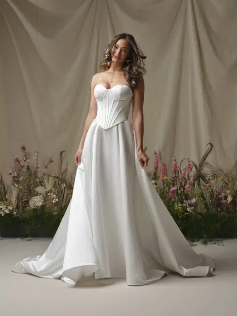 Alexia wedding dress by Rebecca Ingram, A-line, satin