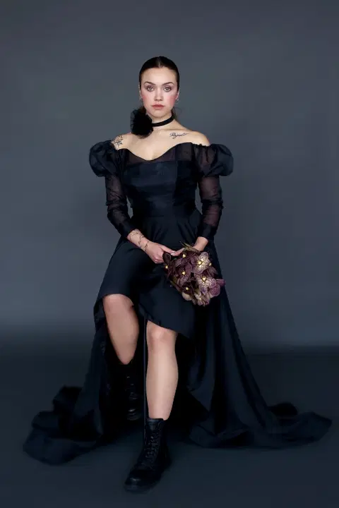 Black Clean Puff wedding dress by DarkDreamCouture