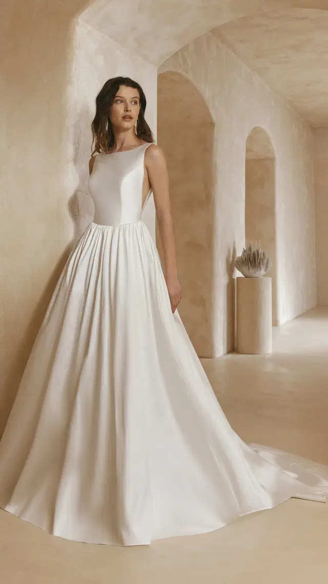 Tessa by Anna Kara: Ball Gown silhouette, boat neck neckline, sleeveless, mikado