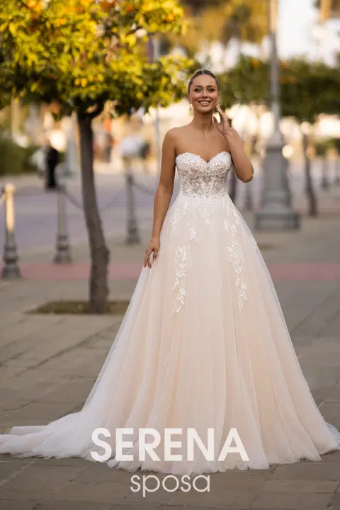 Style 5545 wedding dress by Serena Bridal, A-line, lace