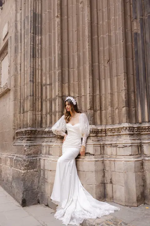 Ashby wedding dress by Josephine Scott, trumpet, crepe