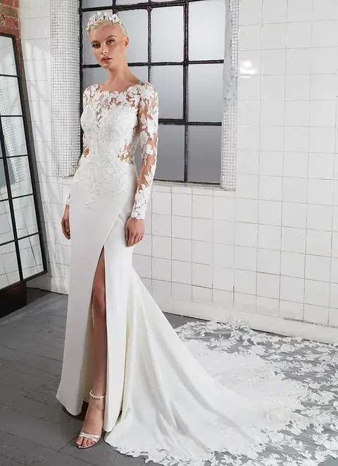 Quinn wedding dress by Avenue by Josephine Scott, crepe, illusion
