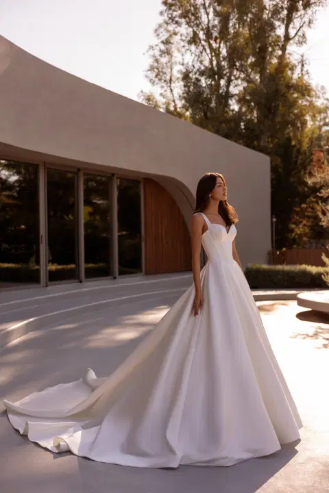 Style 1522 wedding dress by Demetrios, ball gown, mikado