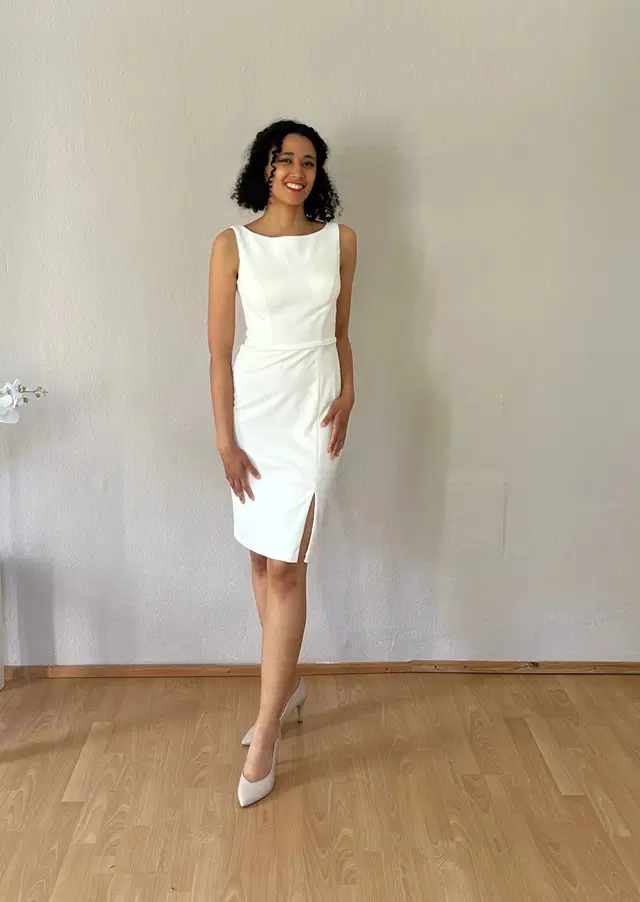 Kleid STBC 1247 by myprettydress by Basedow: Short silhouette, boat neck neckline, sleeveless, crepe