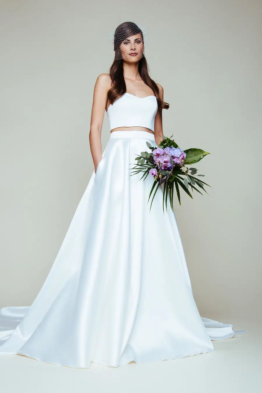 Mikado Satin Rock S-1063 by KUESS die BRAUT: A-Line silhouette, straight neckline, sleeveless, mikado
