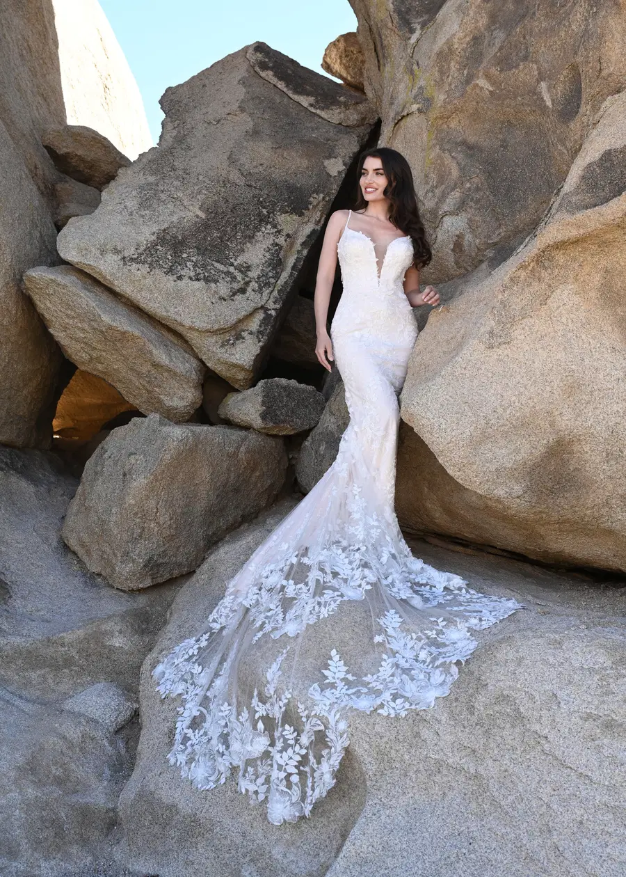 PALMDALE by Dando London: Mermaid silhouette, V-neck neckline, sleeveless, lace