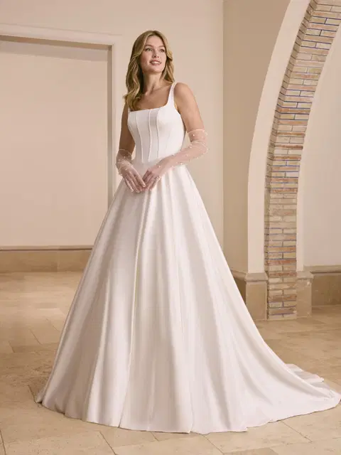 Triteleia wedding dress by Ladybird, A-line, satin