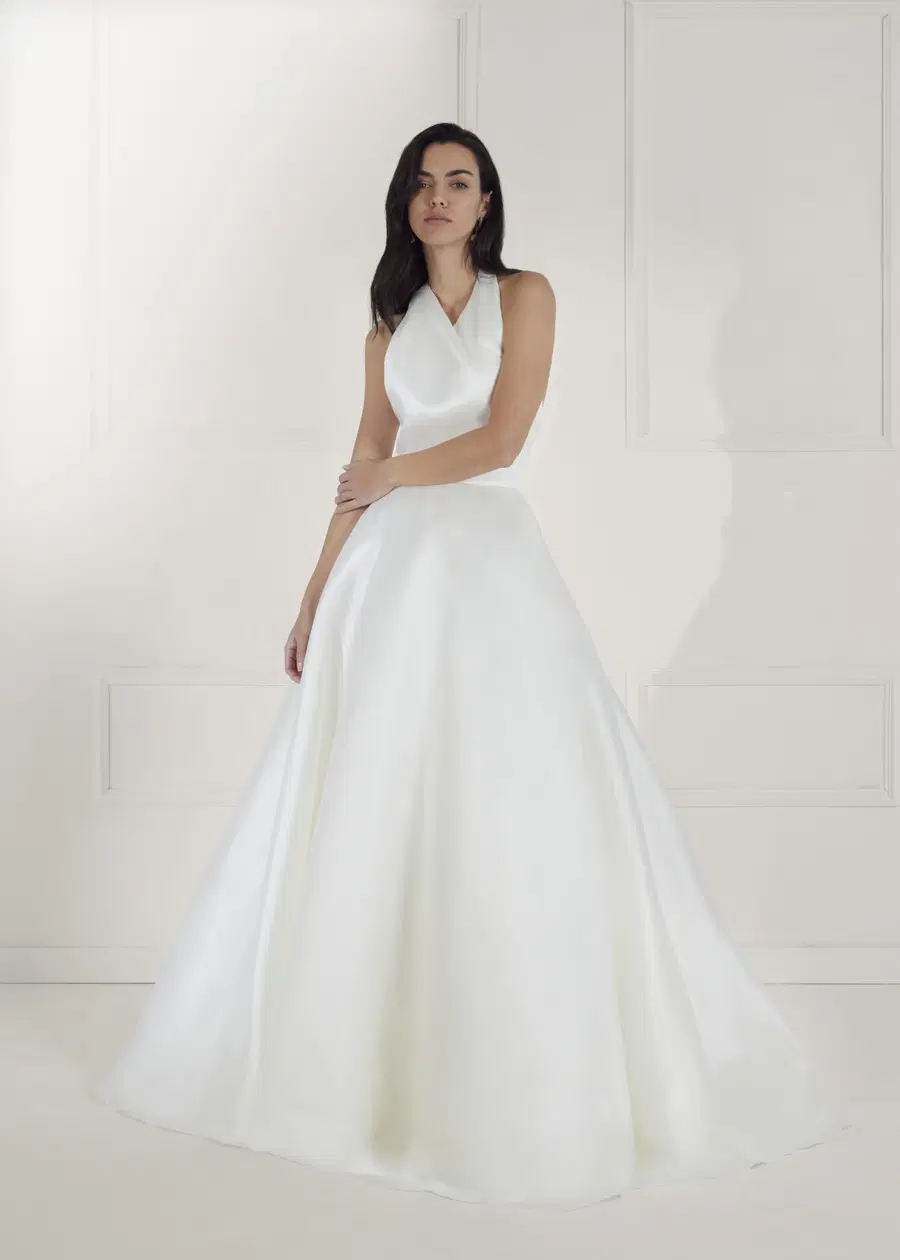 ENYA by Serravalle: Ball Gown silhouette, high / halter neckline, sleeveless, organza