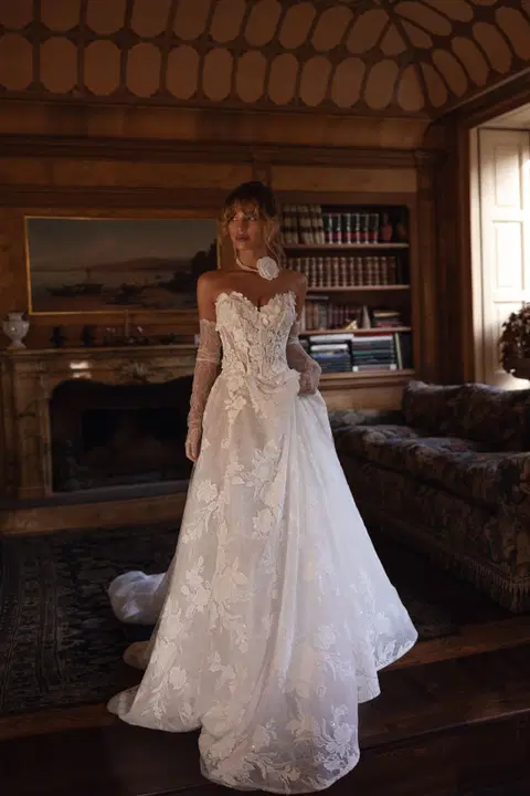 Gaelle wedding dress by Tina Valerdi, ball gown, lace