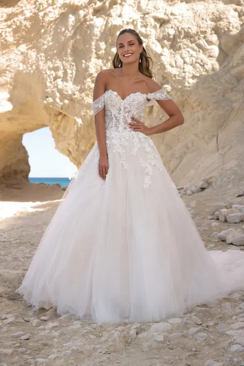 Annika wedding dress by Azuree Bridal, A-line, lace