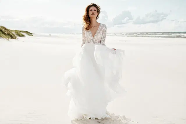 E-4424T by Elizabeth Passion: A-Line silhouette, V-neck neckline, long sleeves, tulle