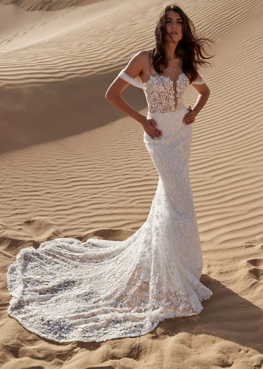 WISTERIA by Dando London: Mermaid silhouette, sweetheart neckline, sleeveless, lace