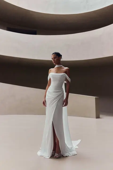 Elyssar wedding dress by Milla Nova, straight, chiffon