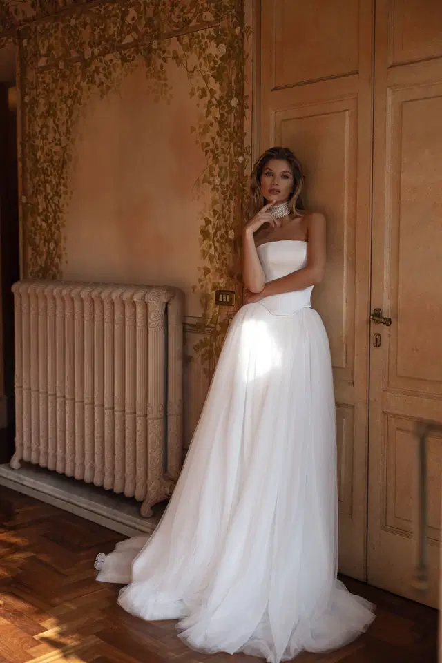 Alizee by Tina Valerdi: Ball Gown silhouette, straight neckline, sleeveless, tulle