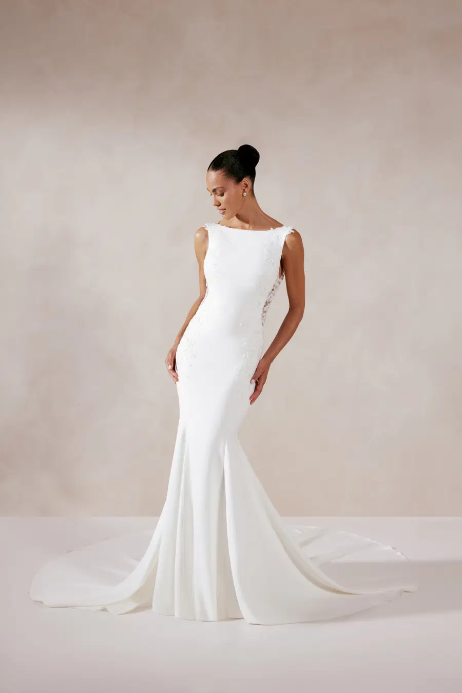 Lanie by Adore: Fit & Flare silhouette, boat neck neckline, crepe