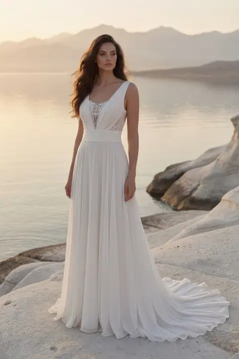 Style 8401 wedding dress by Monica Loretti, A-line, chiffon