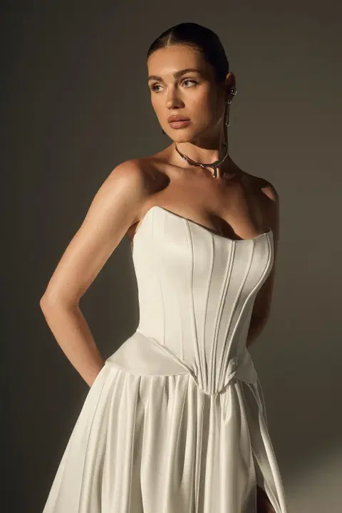 Style LE169 wedding dress by Casablanca Bridal, A-line, satin