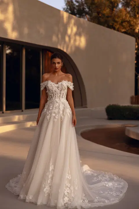 Style 1507 wedding dress by Demetrios, A-line, lace