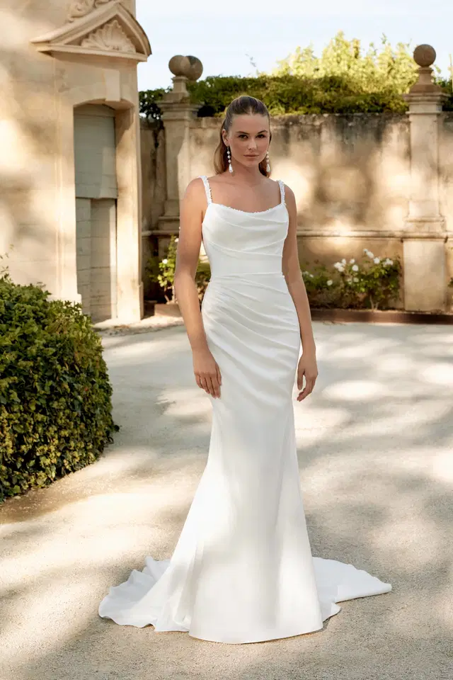 44584 by Sincerity Bridal: Trumpet silhouette, sleeveless, satin