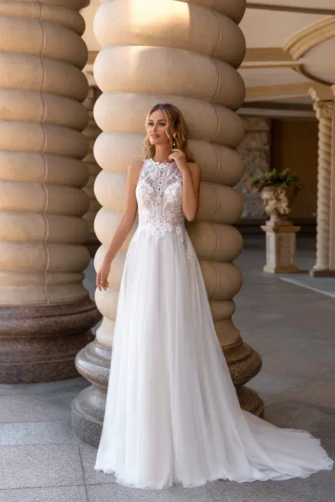 Style 1033 wedding dress by Angela Bianca, A-line, lace