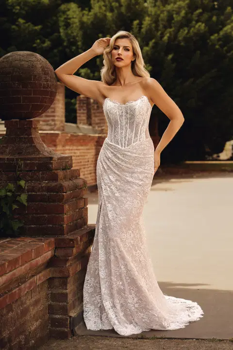 Style DC025B wedding dress by Danielle Couture, fit & flare, lace