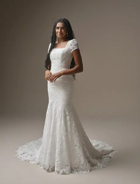 Dakota Leigh wedding dress by Maggie Sottero, fit & flare, crepe