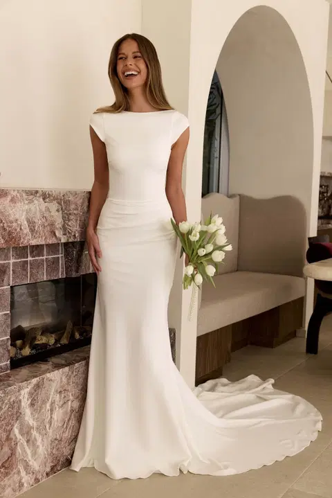 Winston wedding dress by MWL Bride, trumpet, boat neck