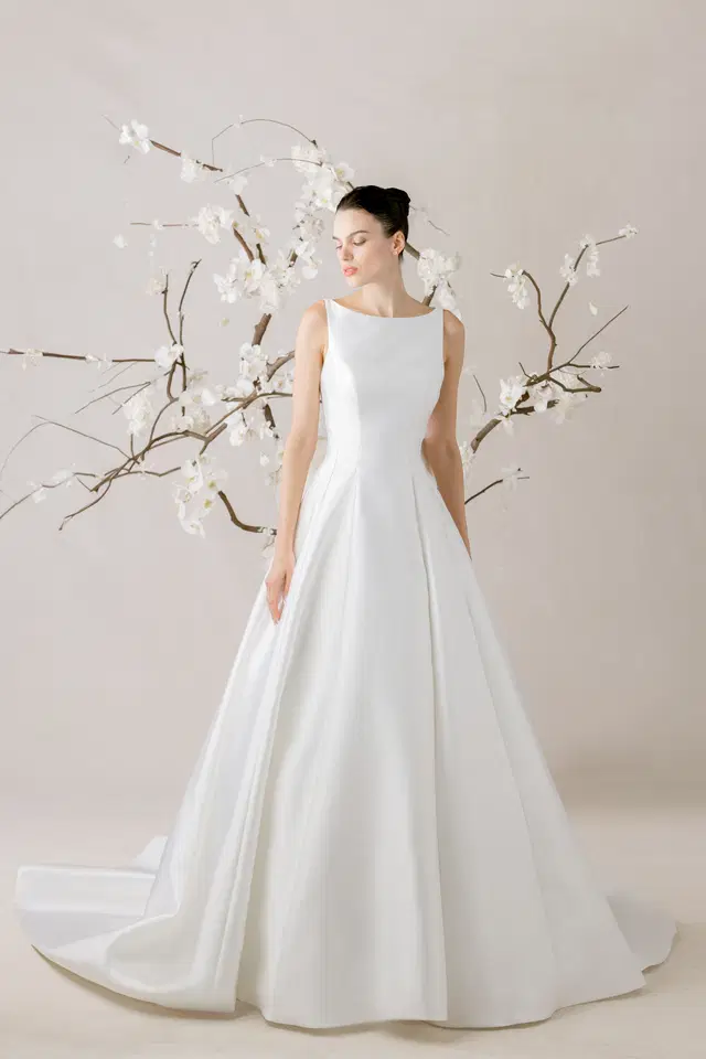Sylvia 1050007 by Mori Lee: A-Line silhouette, boat neck neckline, sleeveless, satin