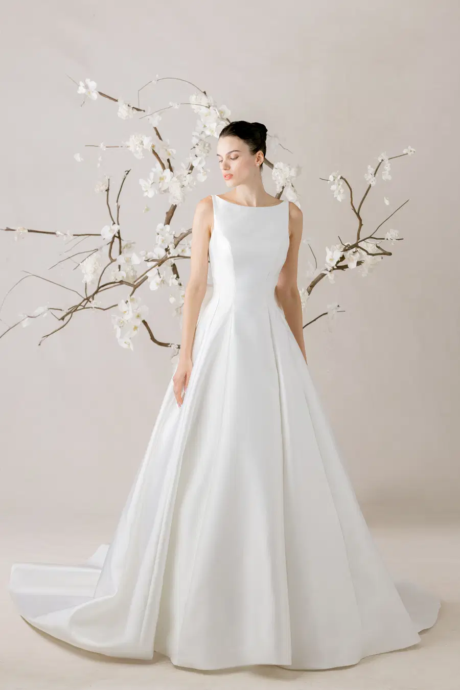 Sylvia 1050007 by Mori Lee: A-Line silhouette, boat neck neckline, sleeveless, satin