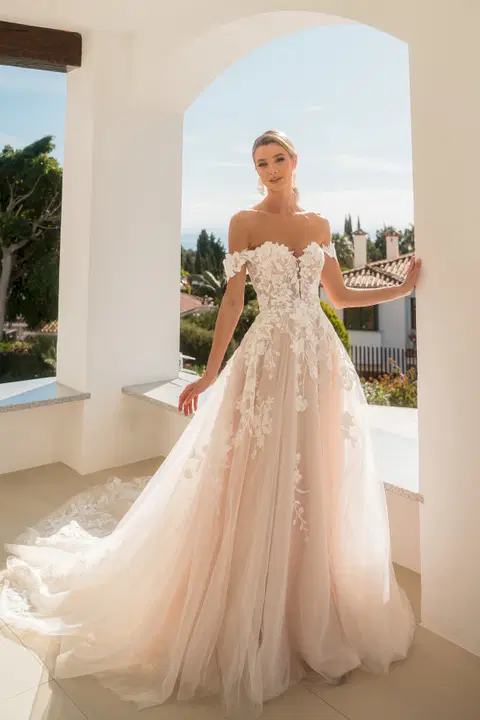 Style 8201 wedding dress by Diane Legrand, A-line, lace