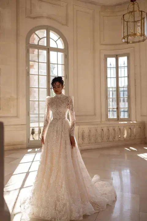 Michaela wedding dress by Ella Novia, A-line, lace