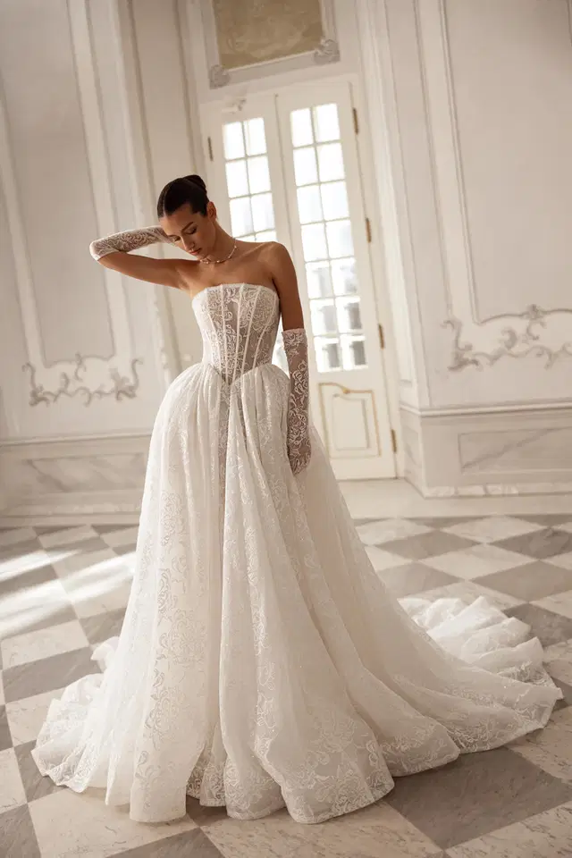 Milana by Tina Valerdi: Princess silhouette, straight neckline, sleeveless, lace