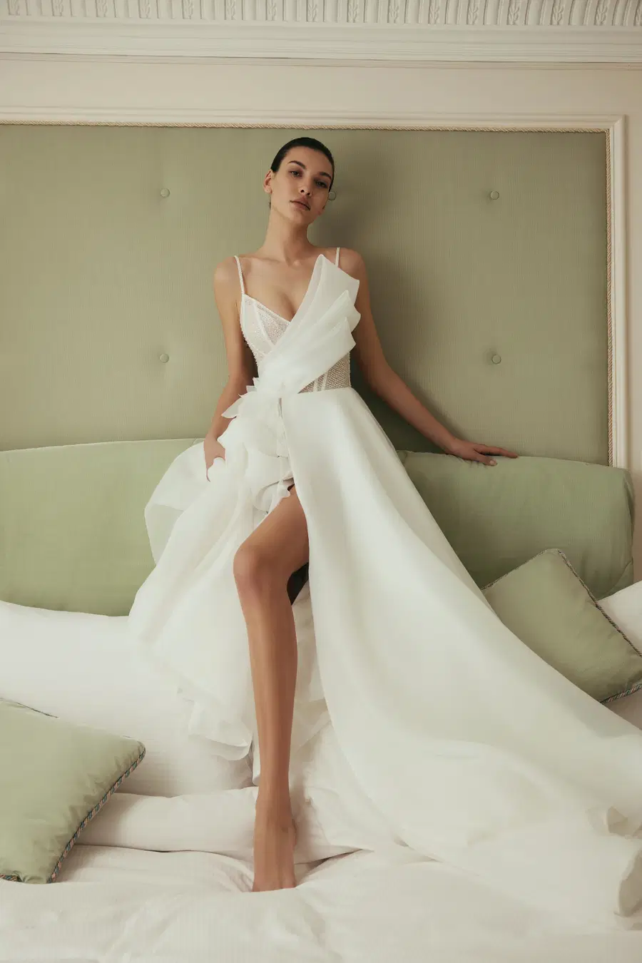 Juliette by Anne Mariée: A-Line silhouette, V-neck neckline, sleeveless, organza