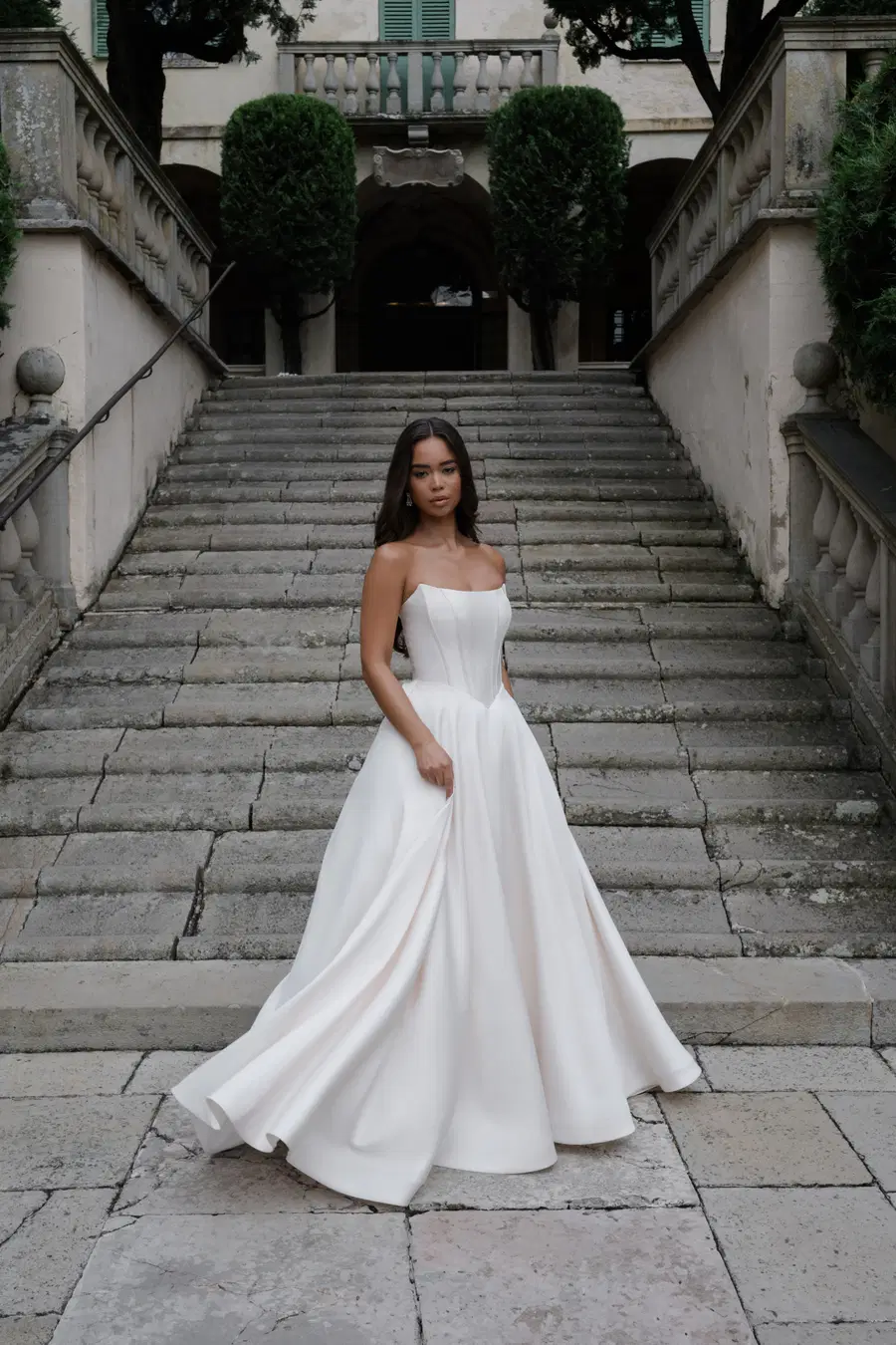 E519 - Flora by Abella: A-Line silhouette, straight neckline, sleeveless, satin