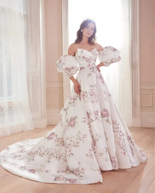 Milla by Josephine Scott: Ball Gown silhouette, puff sleeves, mikado