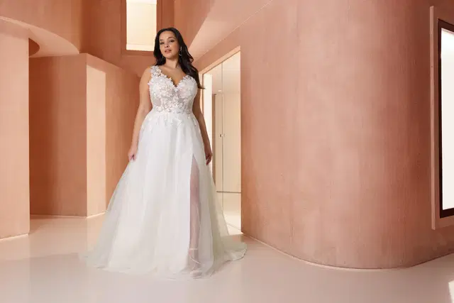 Bjork by Azuree Bridal: A-Line silhouette, deep V-neck neckline, sleeveless, tulle