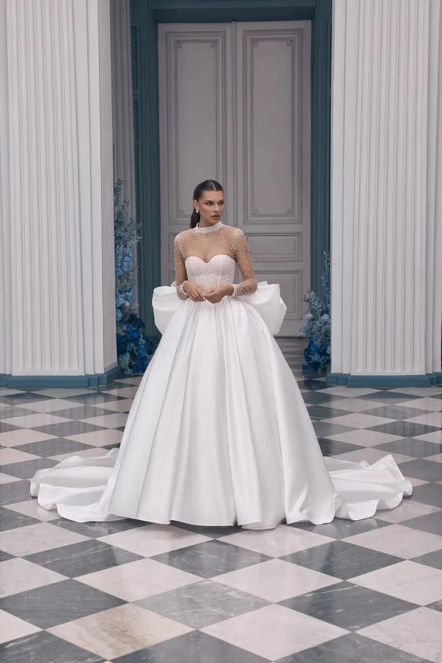 Lucille by Carfelli: Ball Gown silhouette, sweetheart neckline, long sleeves, lace