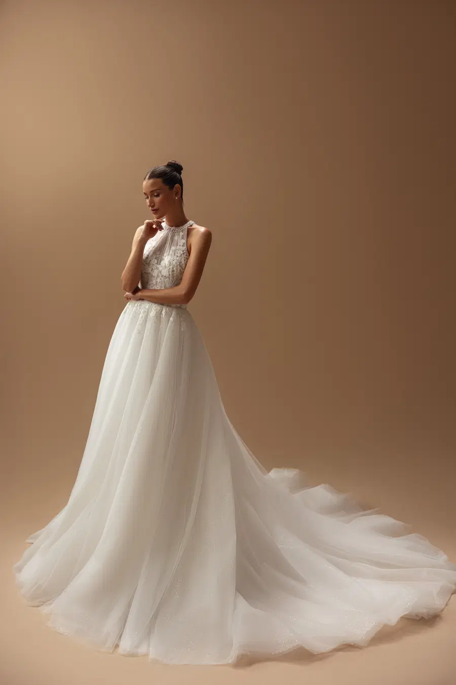 Miller by Ella Novia: Ball Gown silhouette, high / halter neckline, sleeveless, tulle