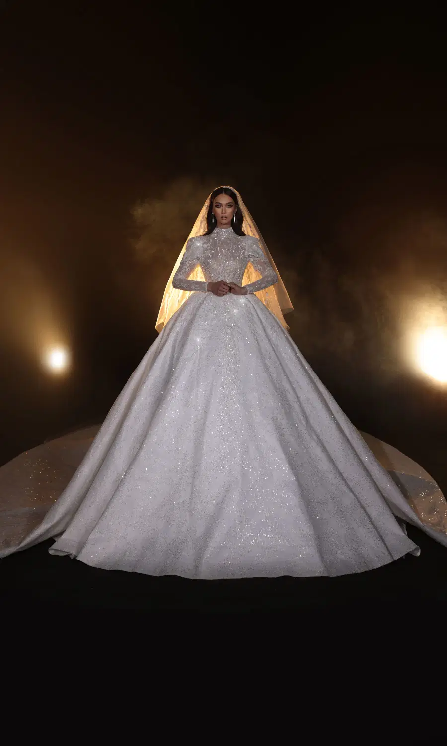 R 24-008 by Ricca Sposa: Ball Gown silhouette, high / halter neckline, long sleeves, lace