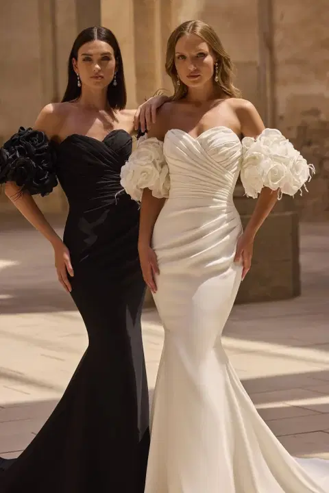 Haisley wedding dress by Veni Infantino, fit & flare, crepe