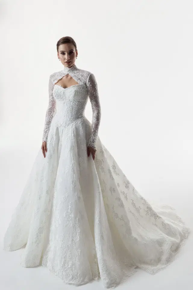 Cecelia by Josephine Scott: A-Line silhouette, straight neckline, long sleeves, lace