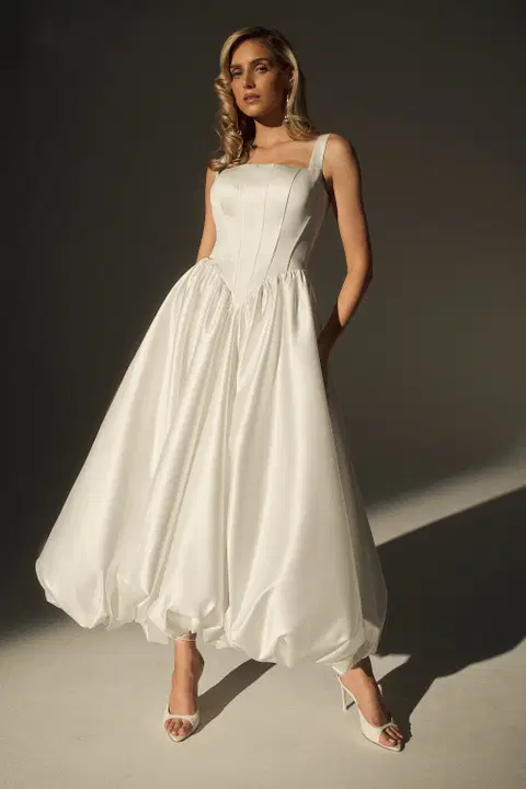 Style LE170-2 wedding dress by Casablanca Bridal, A-line, satin