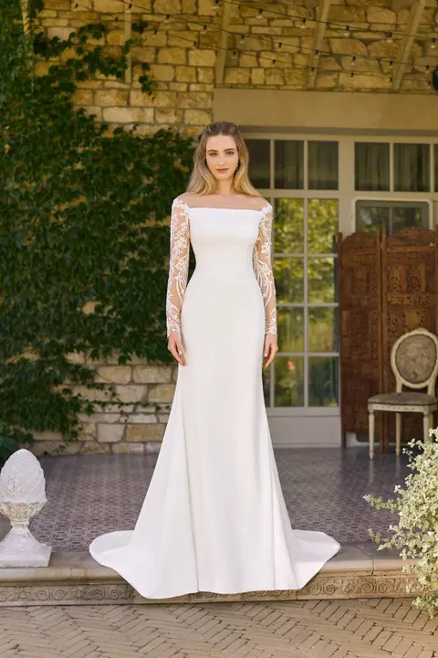 Style 1157 wedding dress by Angela Bianca, straight, crepe