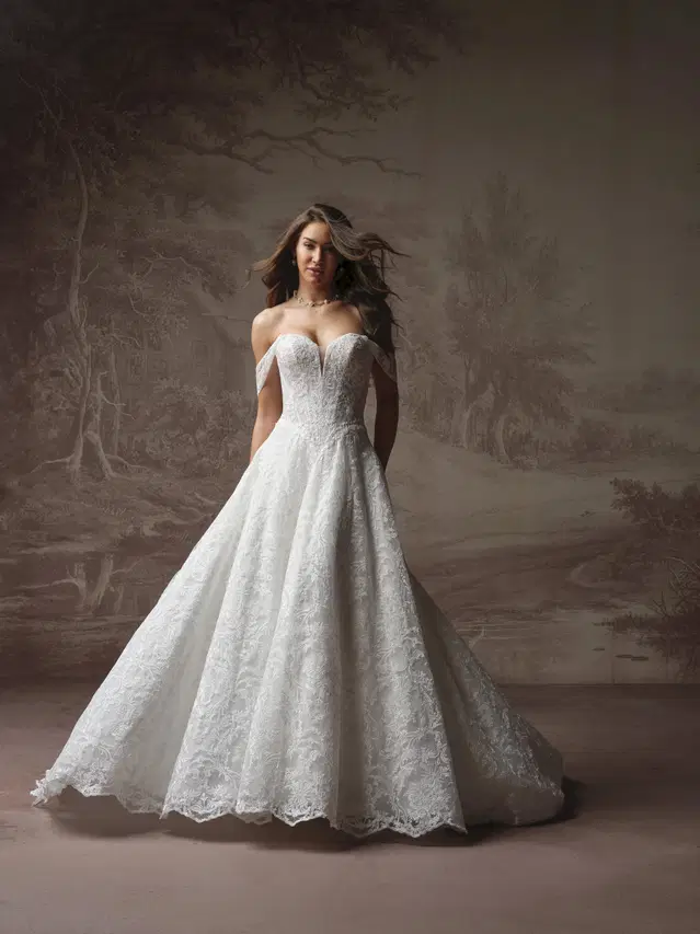 ZAHIA by Maggie Sottero: A-Line silhouette, sweetheart neckline, cap sleeves, organza