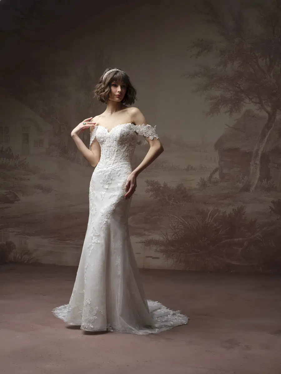 BRANDY by Rebecca Ingram: Fit & Flare silhouette, sweetheart neckline, cap sleeves, organza